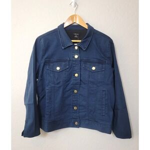 IMAN Global Chic Women's XL  Denim Jacket Navy Blue Stretch Gold Buttons
